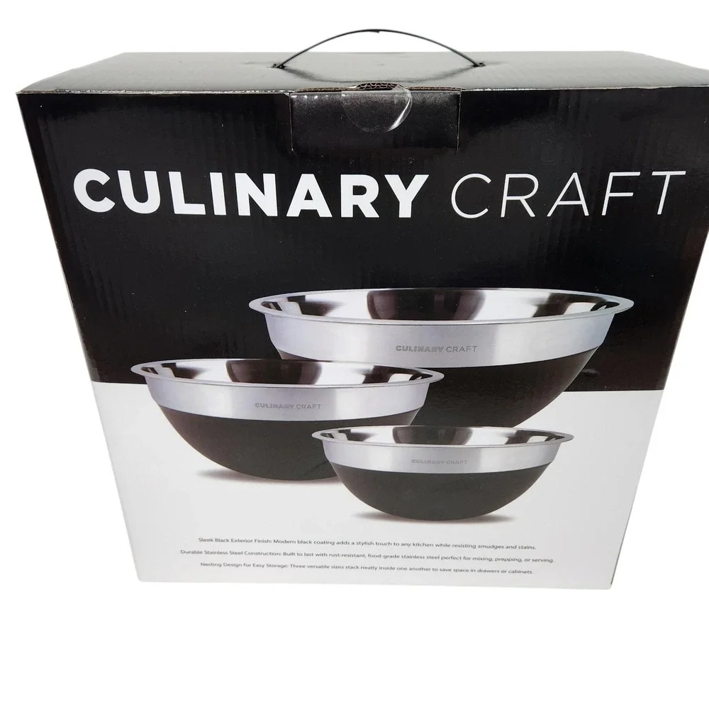 Culinary Craft 3pc Stainless Steel Nesting Mixing Bowl Set Black‎ Kitchen Bowls